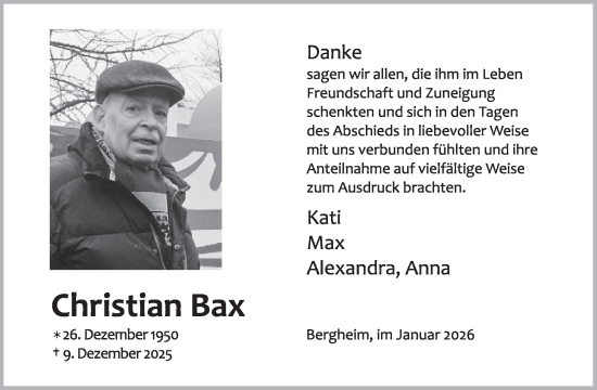 Traueranzeige von Christian Bax von WochenSpiegel