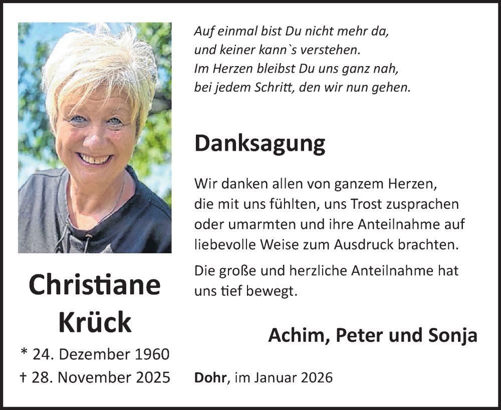  Traueranzeige für Christiane Krück vom 07.01.2026 aus WochenSpiegel