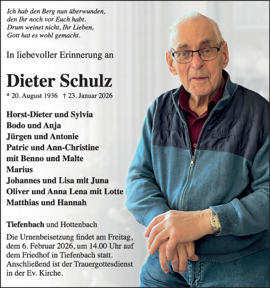 Traueranzeige von Dieter Schulz von WochenSpiegel