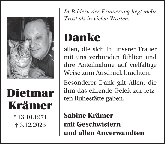 Traueranzeige von Dietmar Krämer von WochenSpiegel