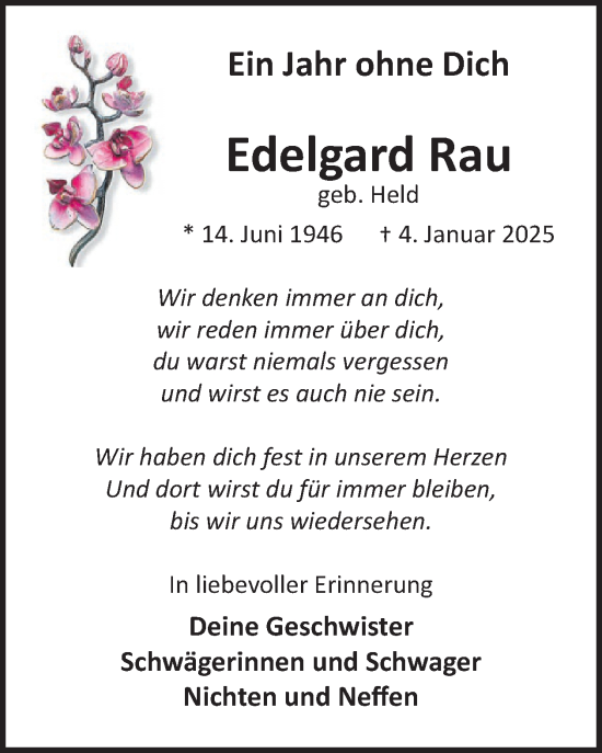 Traueranzeige von Edelgard Rau von WochenSpiegel