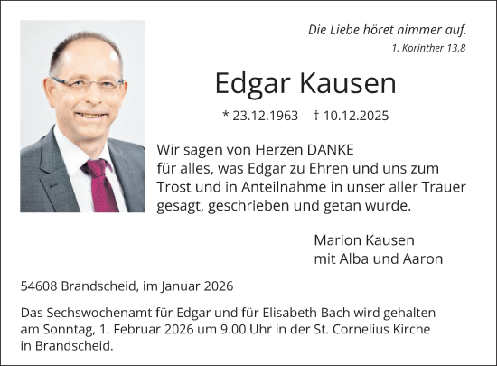 Traueranzeige von Edgar Kausen von WochenSpiegel
