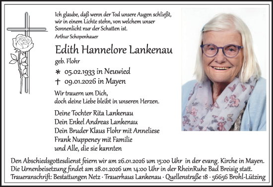 Traueranzeige von Edith Hannelore Lankenau von WochenSpiegel