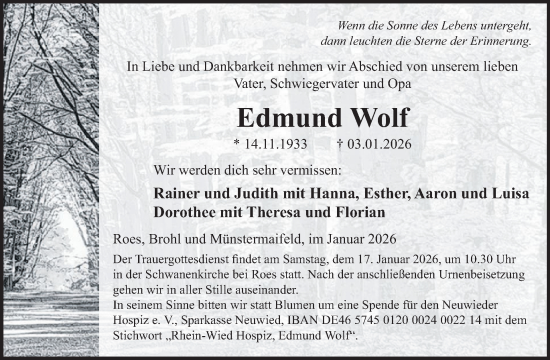 Traueranzeige von Edmund Wolf von WochenSpiegel