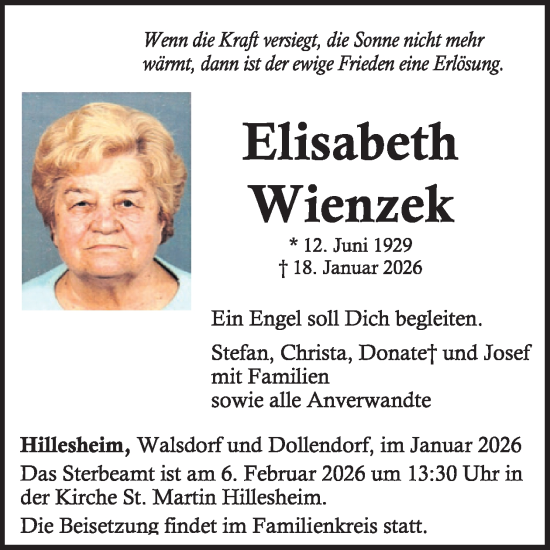 Traueranzeige von Elisabeth Wienzek von WochenSpiegel