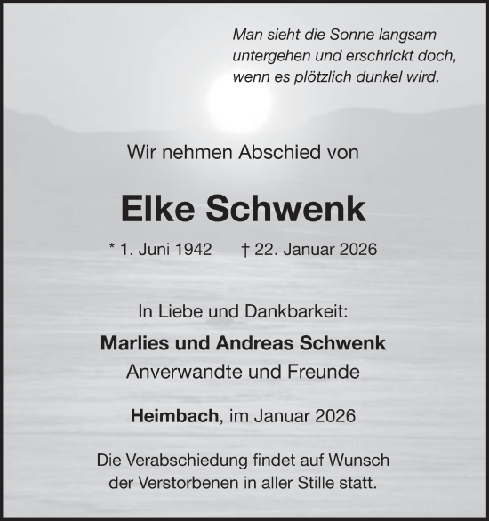 Traueranzeige von Elke Schwenk von WochenSpiegel