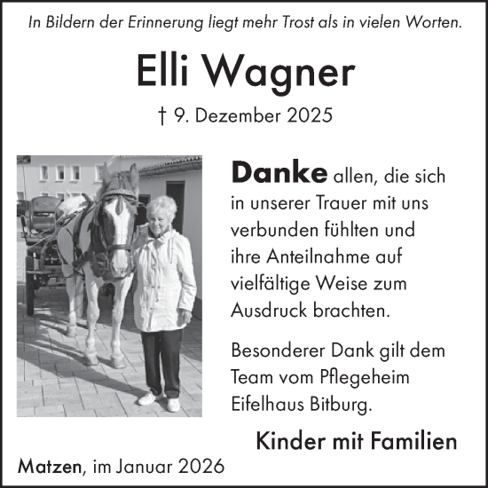 Traueranzeige von Elli Wagner von WochenSpiegel