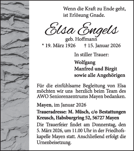 Traueranzeige von Elsa Engels von WochenSpiegel