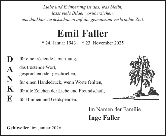 Traueranzeige von Emil Faller von WochenSpiegel