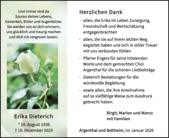 Traueranzeige von Erika Dieterich von WochenSpiegel