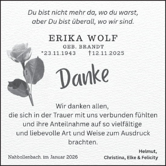 Traueranzeige von Erika Wolf von WochenSpiegel