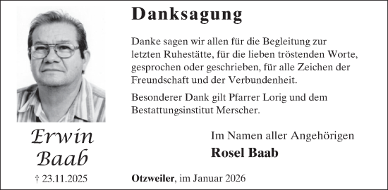 Traueranzeige von Erwin Baab von WochenSpiegel