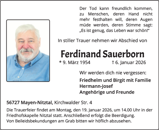 Traueranzeige von Ferdinand Sauerborn von WochenSpiegel