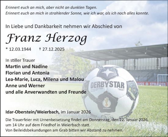 Traueranzeige von Franz Herzog von WochenSpiegel