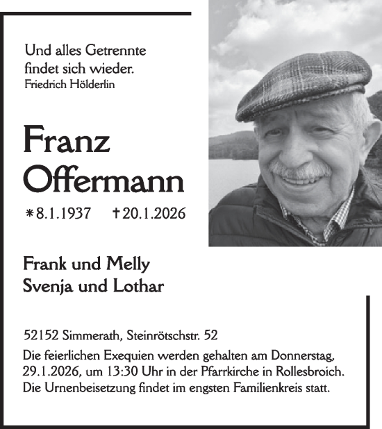 Traueranzeige von Franz Offermann von WochenSpiegel