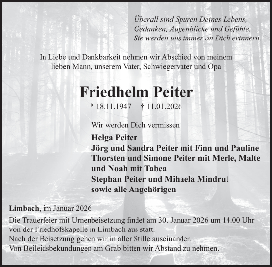 Traueranzeige von Friedhelm Peiter von WochenSpiegel