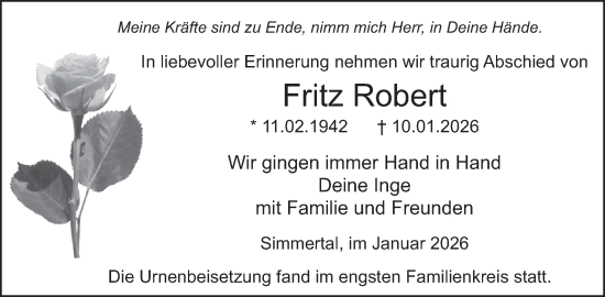 Traueranzeige von Fritz Robert von WochenSpiegel