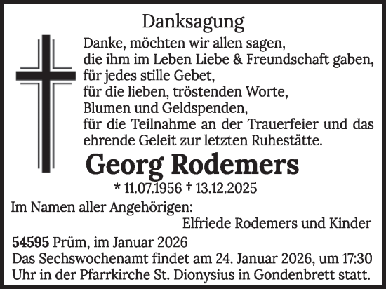 Traueranzeige von Georg Rodemers von WochenSpiegel