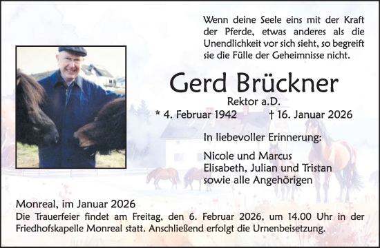 Traueranzeige von Gerd Brückner von WochenSpiegel