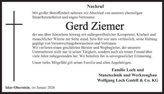 Traueranzeige von Gerd Ziemer von WochenSpiegel
