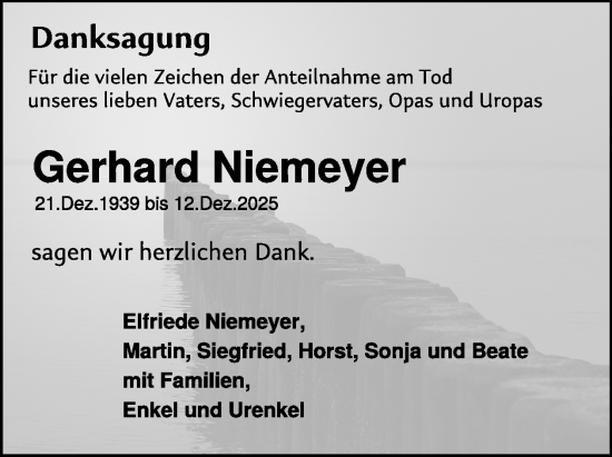 Traueranzeige von Gerhard Niemeyer von WochenSpiegel
