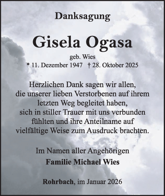 Traueranzeige von Gisela Ogasa von WochenSpiegel