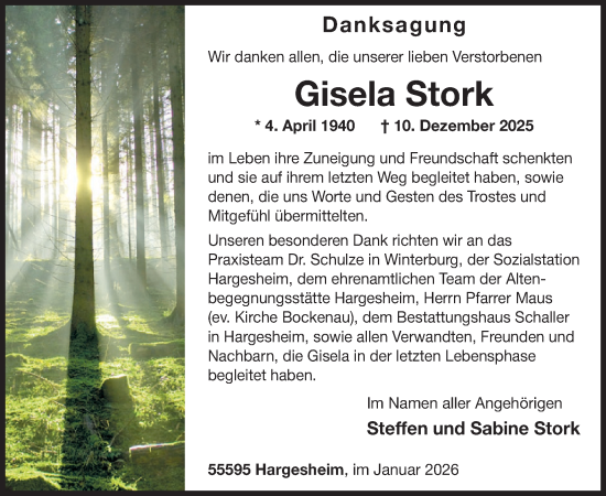 Traueranzeige von Gisela Stork von WochenSpiegel