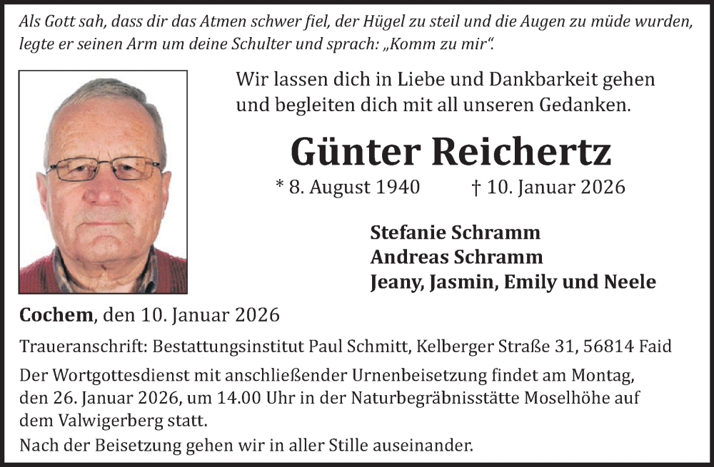  Traueranzeige für Günter Reichertz vom 21.01.2026 aus WochenSpiegel