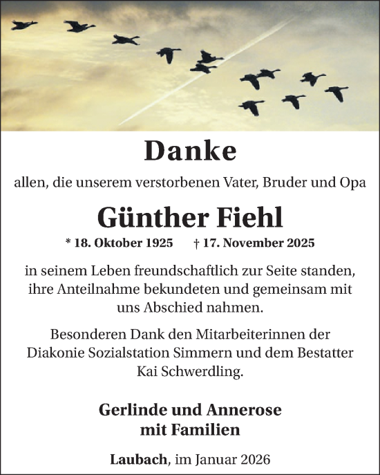 Traueranzeige von Günther Fiehl von WochenSpiegel