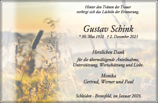 Traueranzeige von Gustav Schink von WochenSpiegel