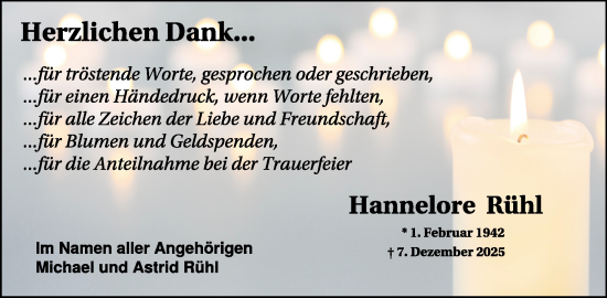 Traueranzeige von Hannelore Rühl von WochenSpiegel