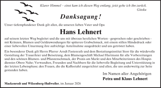 Traueranzeige von Hans Lehnert von WochenSpiegel