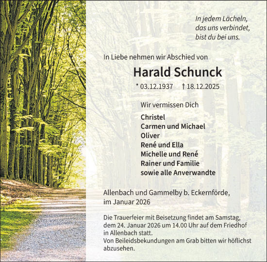 Traueranzeige von Harald Schunck von WochenSpiegel