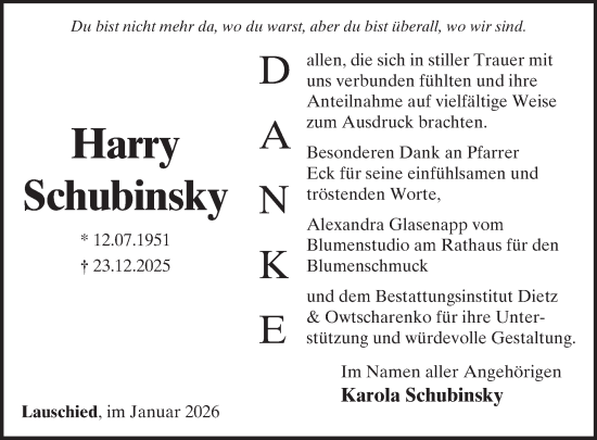 Traueranzeige von Harry Schubinsky von WochenSpiegel