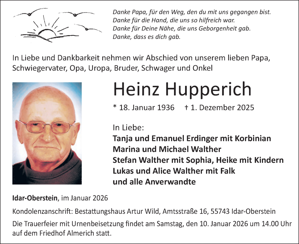  Traueranzeige für Heinz Hupperich vom 03.01.2026 aus WochenSpiegel