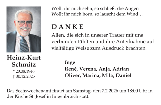 Traueranzeige von Heinz-Kurt Schmitz von WochenSpiegel