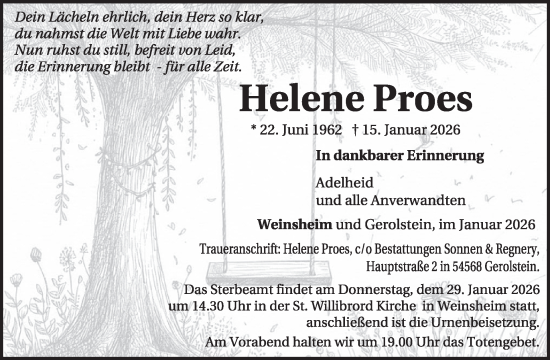 Traueranzeige von Helene Proes von WochenSpiegel