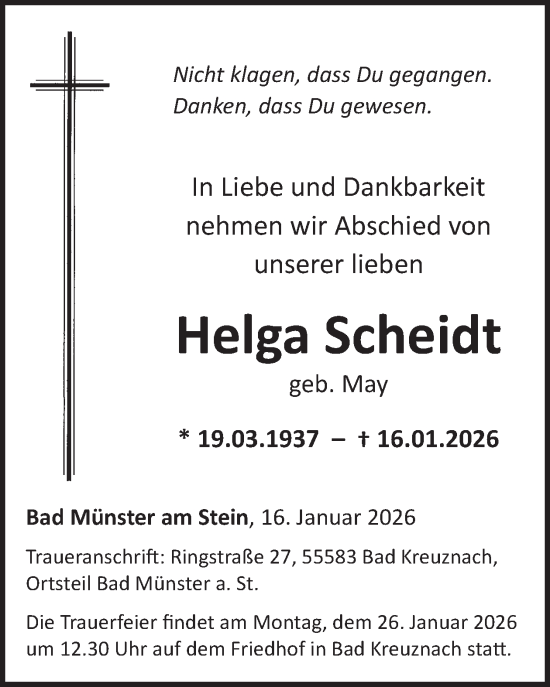 Traueranzeige von Helga Scheidt von WochenSpiegel