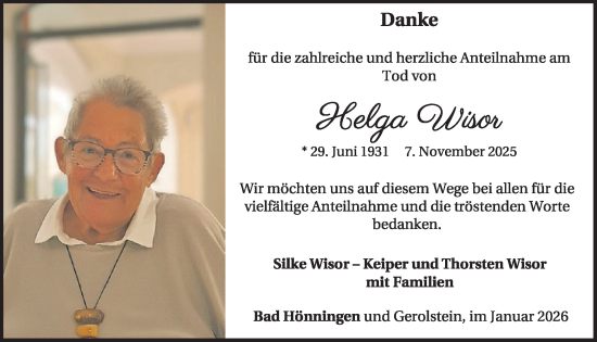 Traueranzeige von Helga Wisor von WochenSpiegel