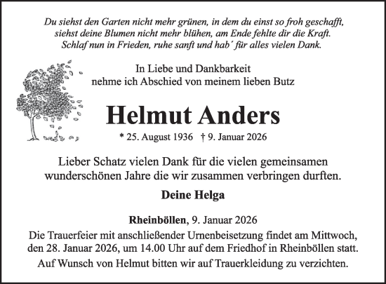Traueranzeige von Helmut Anders von WochenSpiegel