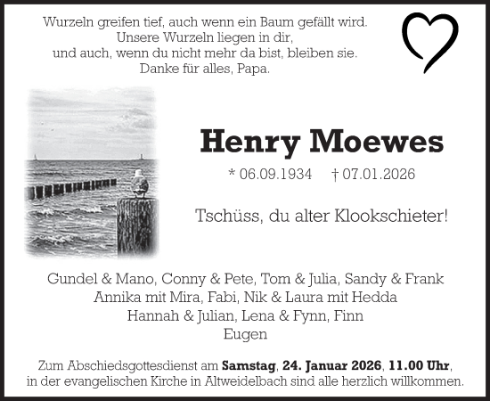 Traueranzeige von Henry Moewes von WochenSpiegel
