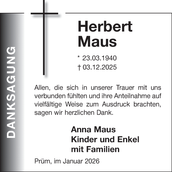 Traueranzeige von Herbert Maus von WochenSpiegel