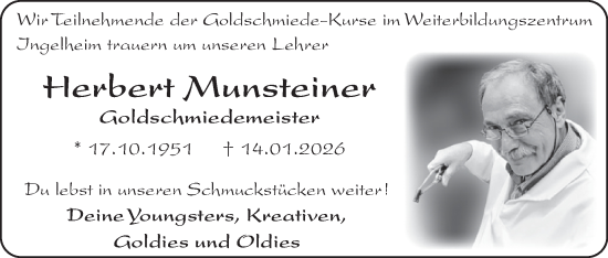 Traueranzeige von Herbert Munsteiner von WochenSpiegel