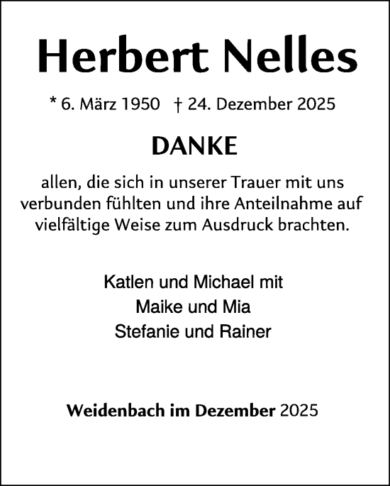 Traueranzeige von Herbert Nelles von WochenSpiegel