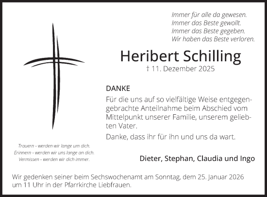 Traueranzeige von Heribert Schilling von WochenSpiegel