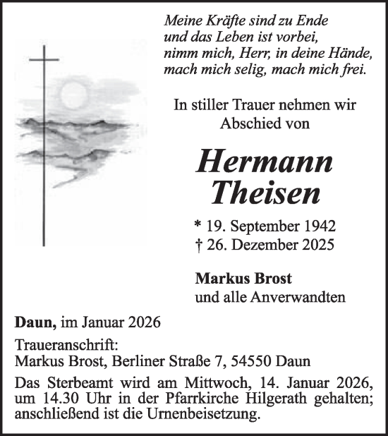 Traueranzeige von Hermann Theisen von WochenSpiegel