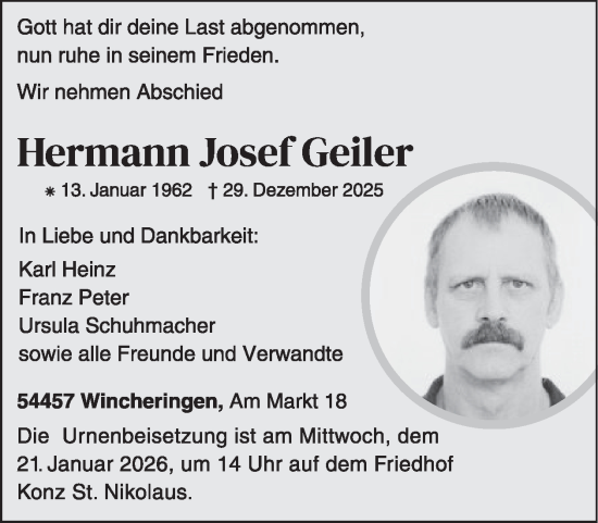 Traueranzeige von Hermann Josef Geiler von WochenSpiegel