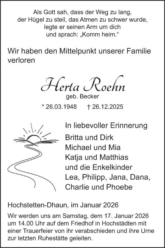 Traueranzeige von Herta Roehn von WochenSpiegel