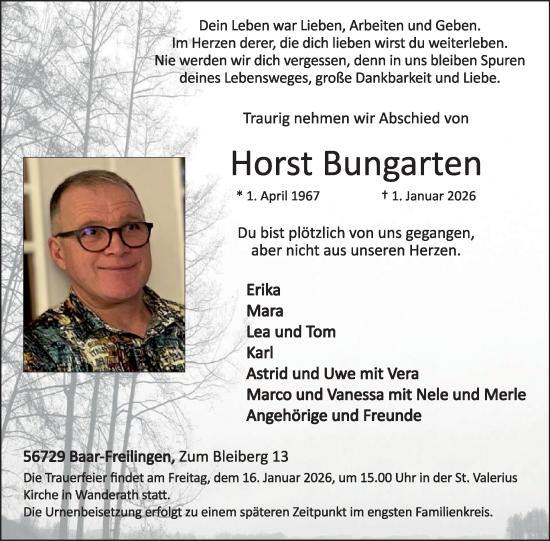 Traueranzeige von Horst Bungarten von WochenSpiegel
