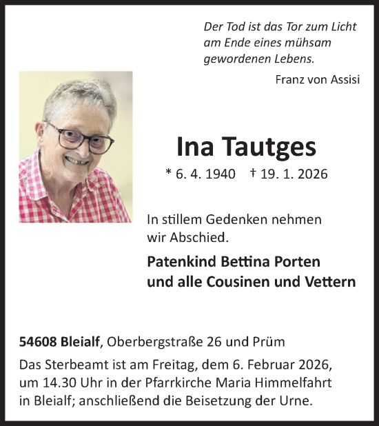 Traueranzeige von Ina Tautges von WochenSpiegel